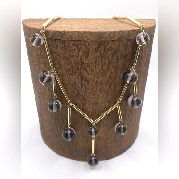 ANN TAYLOR Glass Bead & Gold Modern Statement Necklace Modern Contemporary Goth - Picture 1 of 6